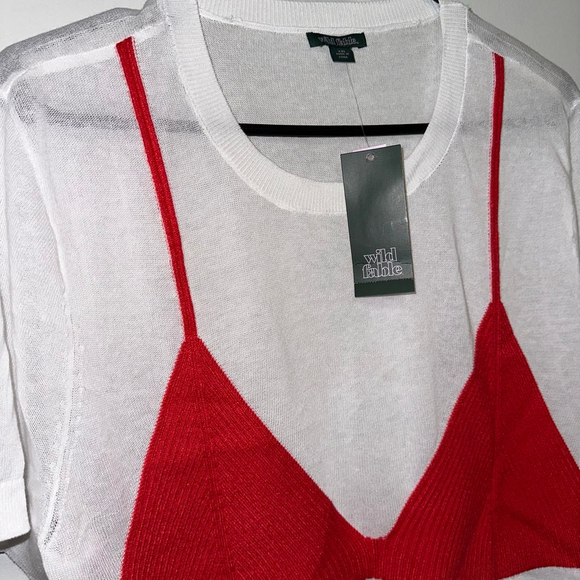 Women's Wild Fable Knit Top with Bralette White/Red Size XXL Bikini New NWT Plus - Picture 3 of 11